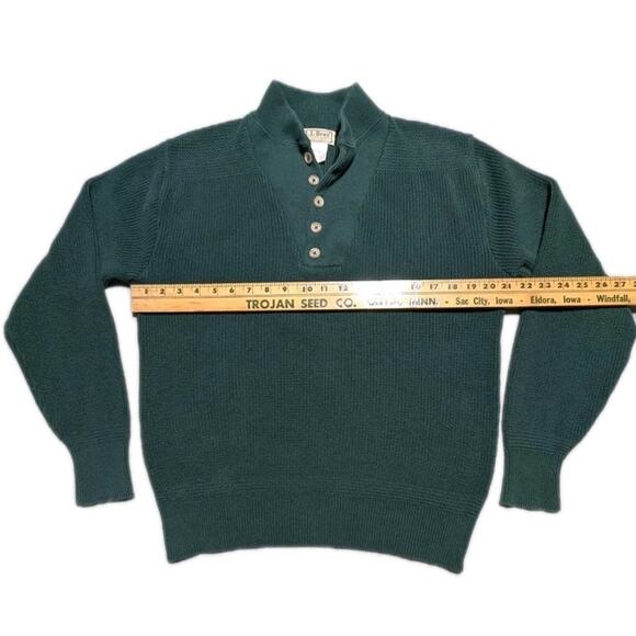 L.L.Bean Mens Medium Henley Sweater Green 100% Cotton USA Made Vintage Knit - Picture 5 of 7